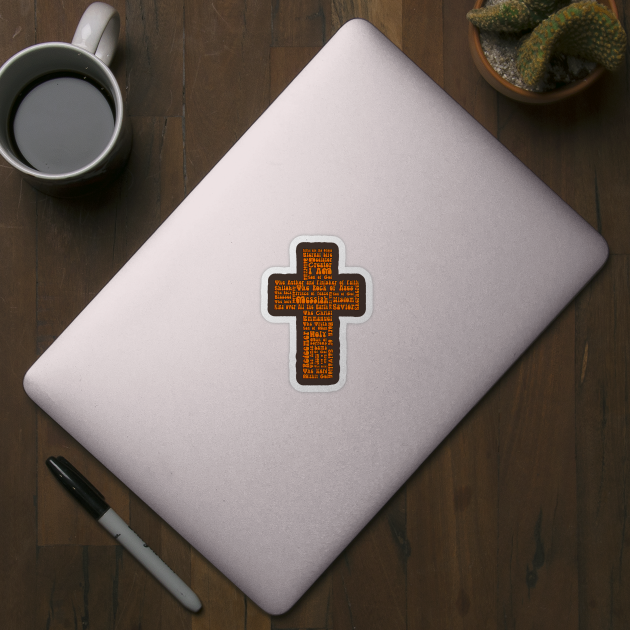 Funky Orange Retro Style names of Jesus Cross by AlondraHanley